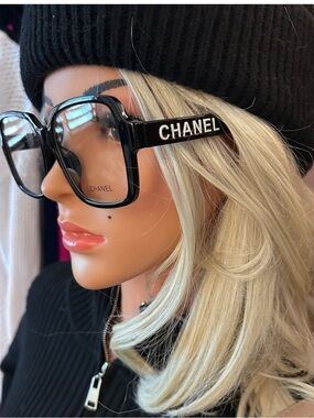 NWT -CHANEL glasses Black Square Acetate Optical Frames w Logo. AUTHEN